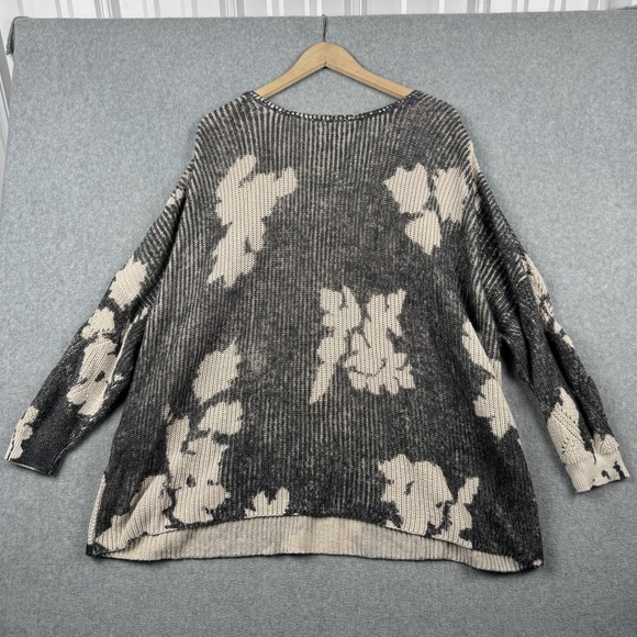 NIC+ZOE Sweater Womens 2X Gray Beige Floral Knit Oversized Pullover Neutral Plus - Picture 3 of 8